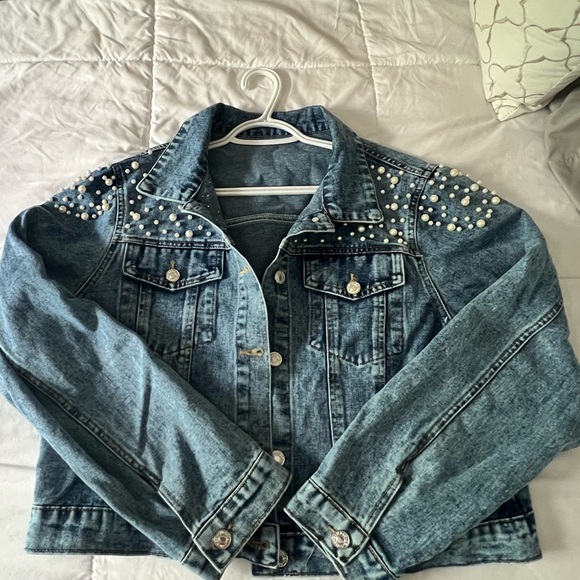 Denim Jacket with 'Mrs.' and Pearl Accents - Picture 2 of 2